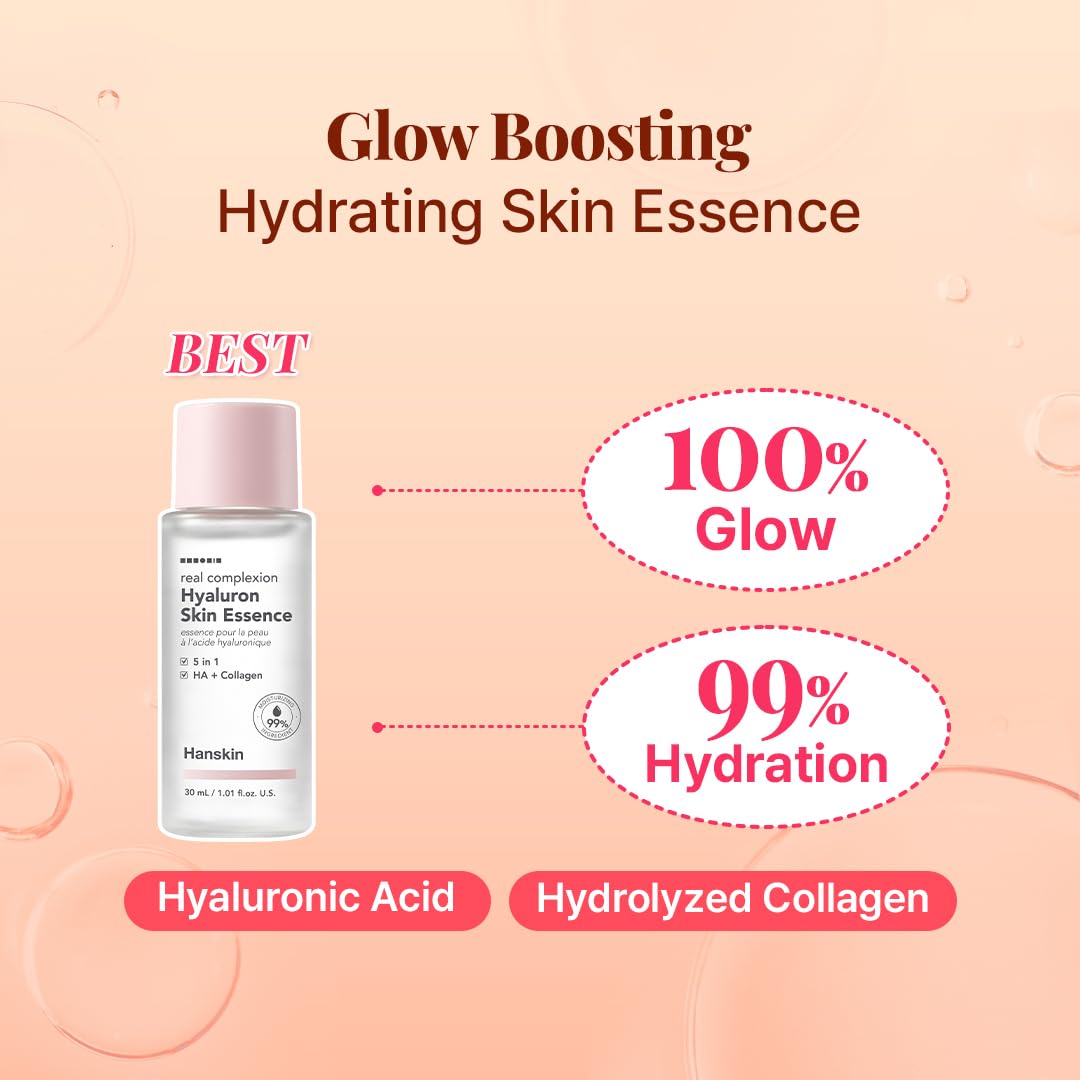 Hanskin Glow Skin On the Go Kit–Brightening & Hydrating Mini Skincare Set with Cleanser, Essence, Serum & Lotion | TSA-Friendly Travel Kit, Holiday Gift, Stocking Stuffer, Teen Girl & Women’s Skincare