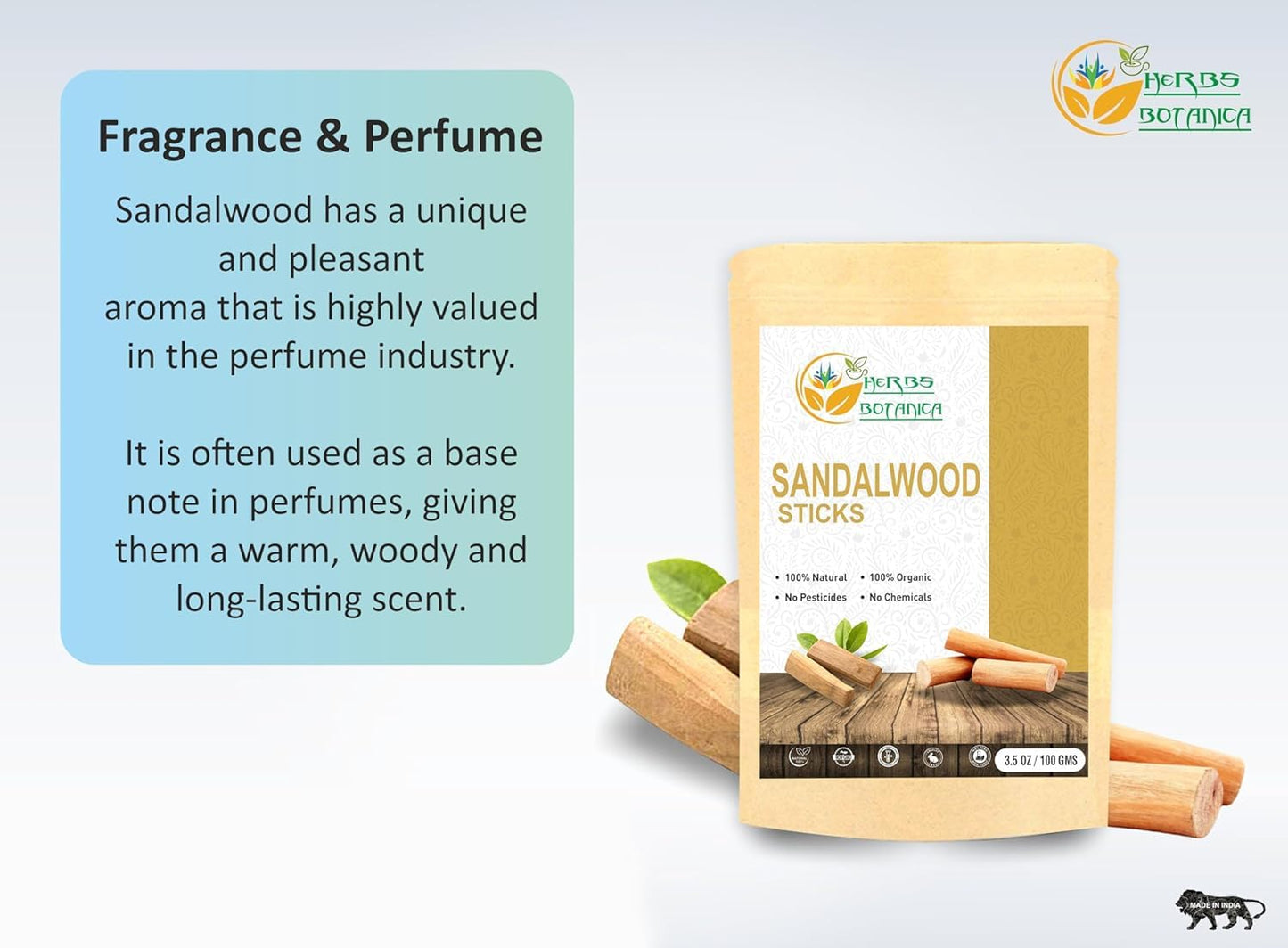 Herbs Botanica Sandalwood Sticks Natural Chandan Ki Lakdi Sacred Sandalwood Sticks: Aromatic Bliss Spiritual Serenity Incense Havan, Holy Sticks, Mediation Yoga Pooja Tikka 3-4 inch Sticks 3.5 oz