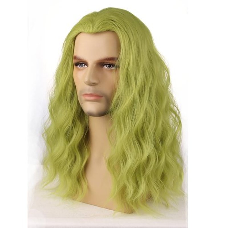MAGQOO Matcha Green Wigs for Men Long Curly Wavy Green Wig Synthetic Heat Resistant Cosplay Costume Halloween Party