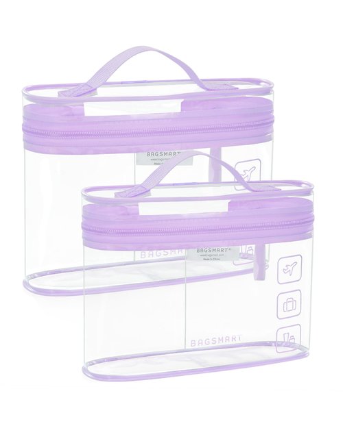 BAGSMART TSA Approved Toiletry Bag, 2 Pack Clear Makeup Cosmetic Bag Organizer, Quart Size Travel Bag for Toiletries, Carry-on Travel Accessories Essentials, Purple-2pcs