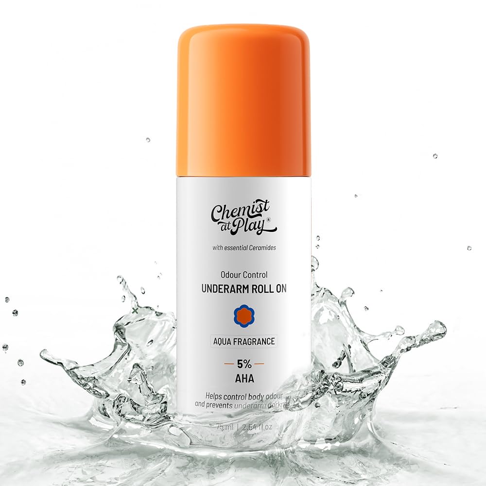 Chemist at Play UnderArm Roll-On with 5% AHA, Lactic Acid & 1% Mandelic Acid | Prevents Body Odour, Brightens Skin & Exfoliates Underarm | For Sensitive Skin | Aqua Fragrance | Alcohol Free 2.5 Fl oz