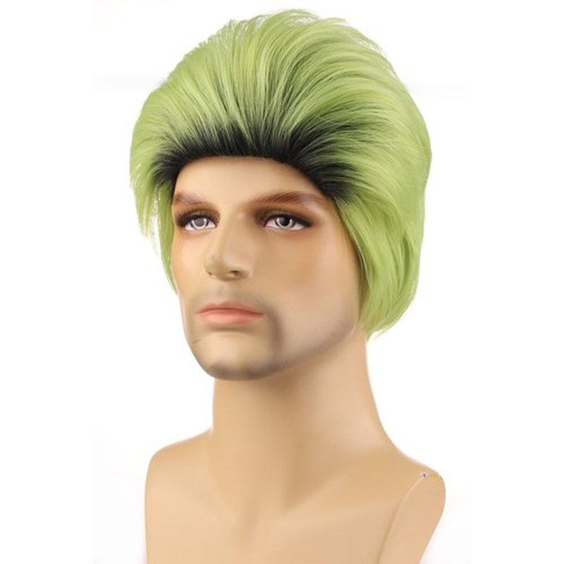 BERON Mens Green Ombre Wig Short Straight Wigs for Boys Cool Black Ombre Green Hair Wigs for Halloween Costume Cosplay