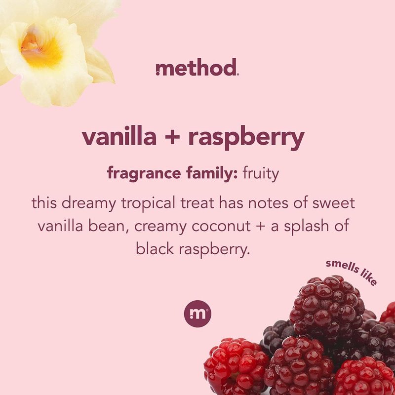 Method Gel Hand Soap - Vanilla & Raspberry Scent | Reusable Pink Aluminum Bottle, 12 oz (Pack of 3)