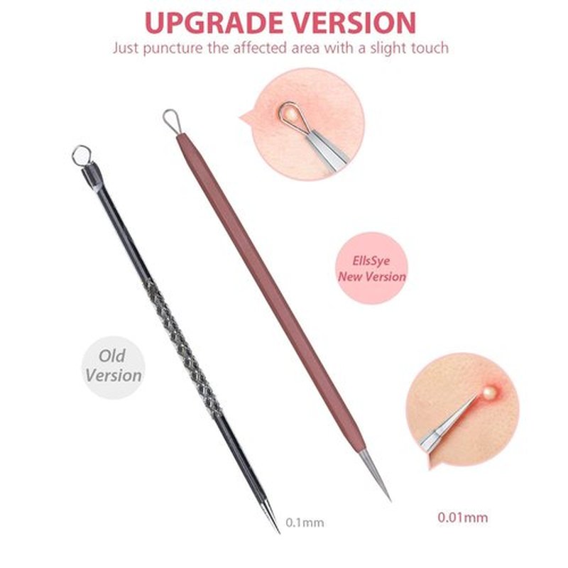 JPNK Blackhead Remover Tool Comedones Extractor Acne Removal Kit for Blemish, Whitehead Popping, 6 Pcs Zit Removing for Nose Face Tools with a Leather Bag (Pink)