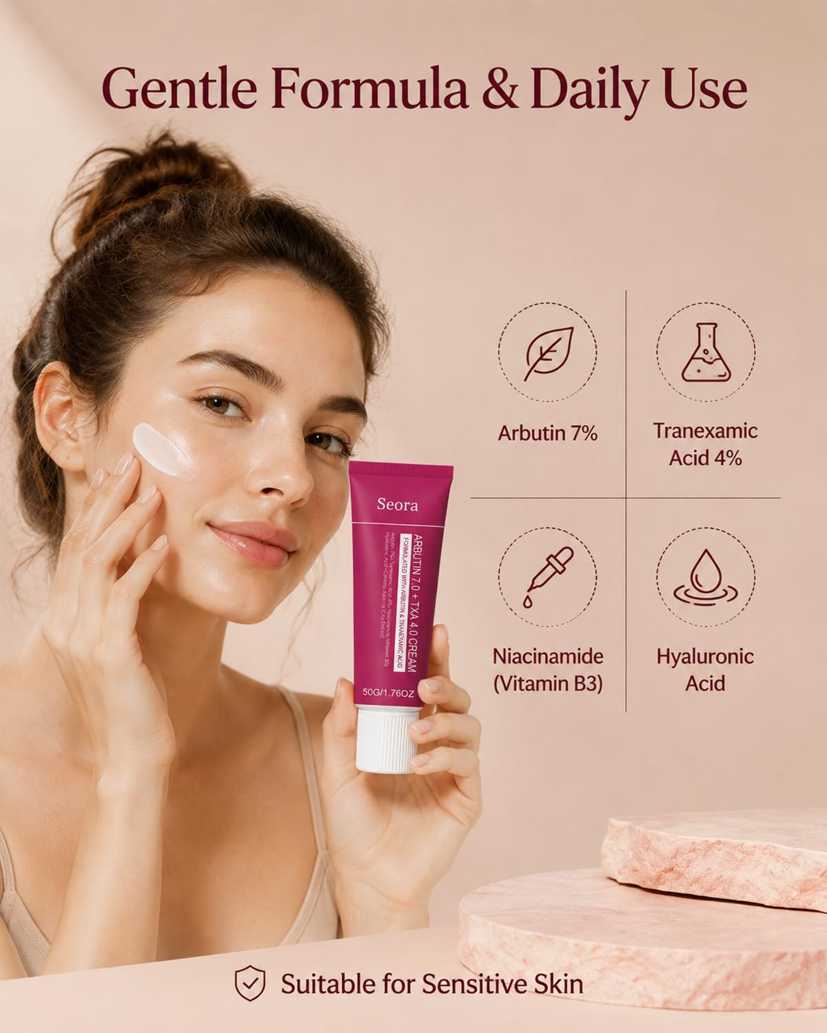 Korean Brightening Skincare Arbutin Cream, Moisturizer Hydrates, Evens Tone for Face Body and All Skin Types (2PCS)