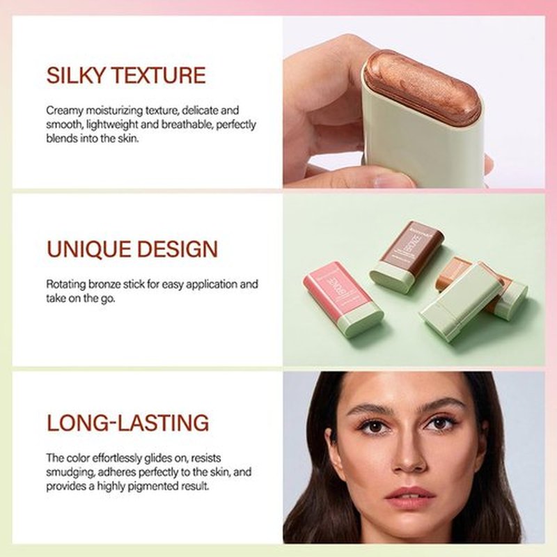 Multi-Purpose Makeup Blush Stick, 3-in-1 Beauty Tinted Solid Blush Stick For Cheeks, Lips And Eyes With Long-Lasting Moisturizing Formula, Waterproof Natural Cream Blush Stick(1#Warm Glow)