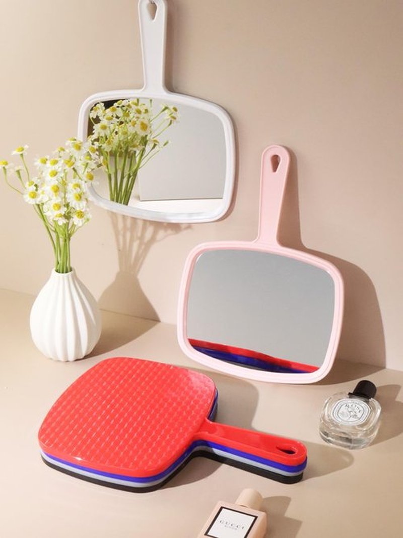 Gladmart Hand Mirror Salon Barber Hairdressing Handheld Mirror with Handle (Square Pink 7.4 x 10.3 inches)