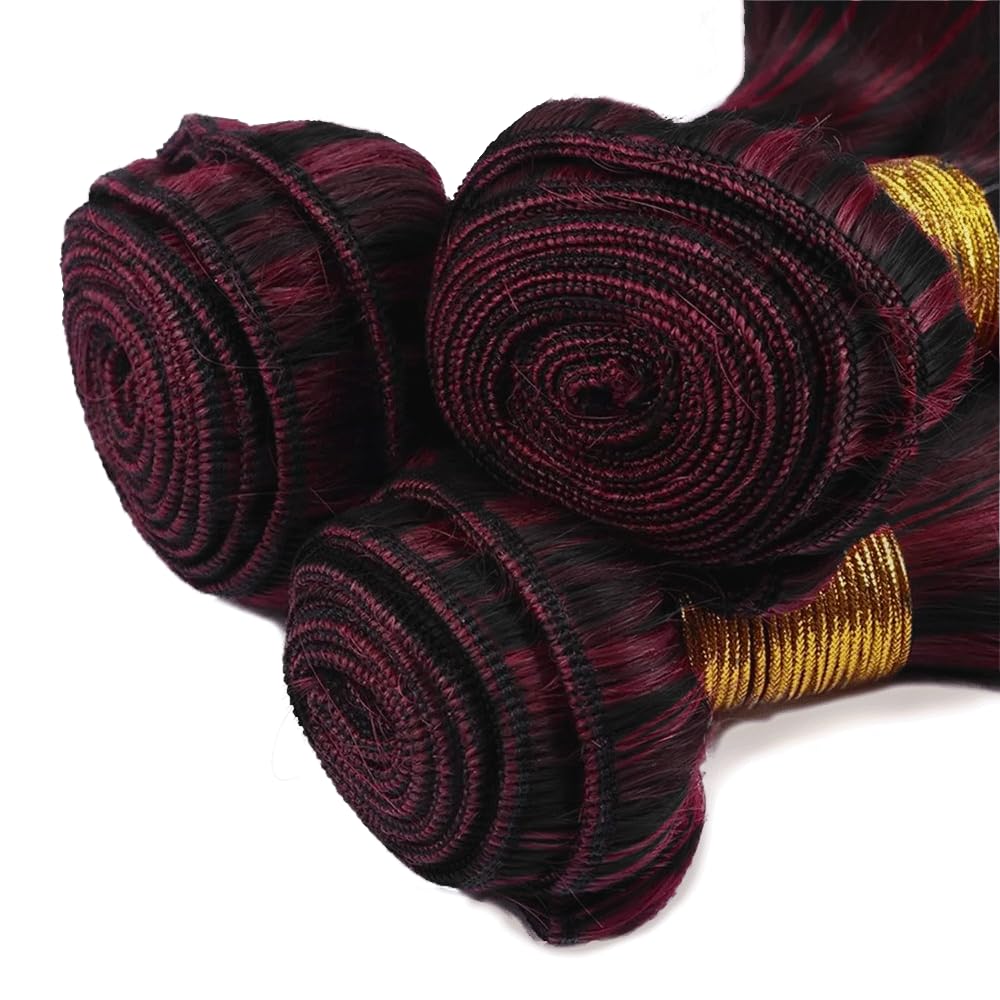 P1B99J Bundles Highlight Straight Human Hair Bundles Two Tone Mixed With Burgundy Bundles 3 Bundles 8 8 8 Inch Wine Red Straight Bundles Hair Weave 99J Bundles