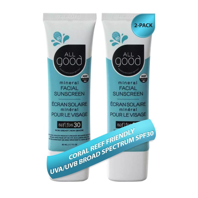 All Good Facial Mineral Sunscreen Lotion SPF 30 - Nourishing Daily Moisturizer with Hyaluronic Acid & Green Tea | 1.7oz (2-Pack)