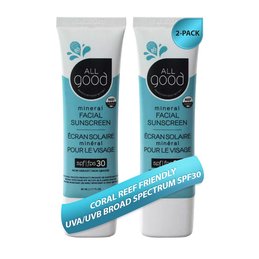 All Good Facial Mineral Sunscreen Lotion SPF 30 - Nourishing Daily Moisturizer with Hyaluronic Acid & Green Tea | 1.7oz (2-Pack)