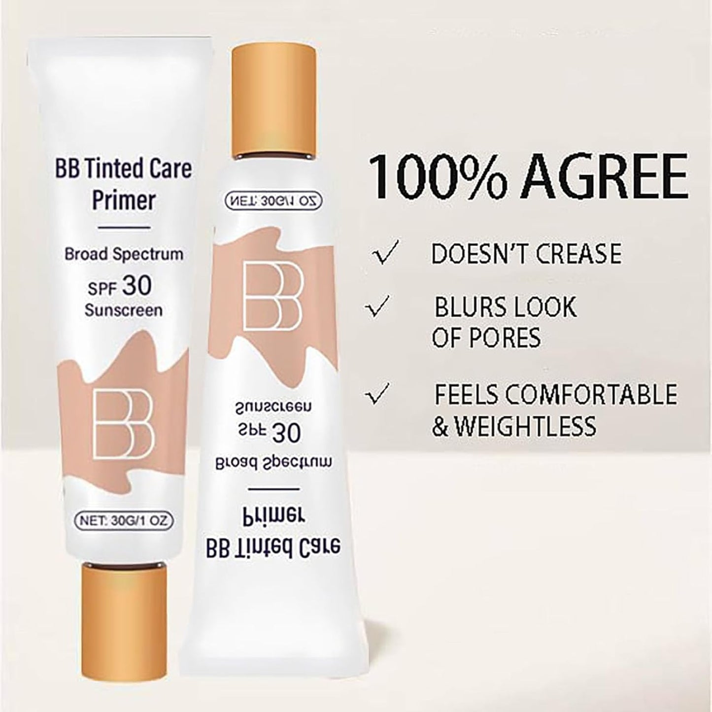 BB Tinted Care Primer with SPF 30, Full Coverage Concealer, Natural Color, Cream Formula, with Brush, 1 Oz, 2 Pack