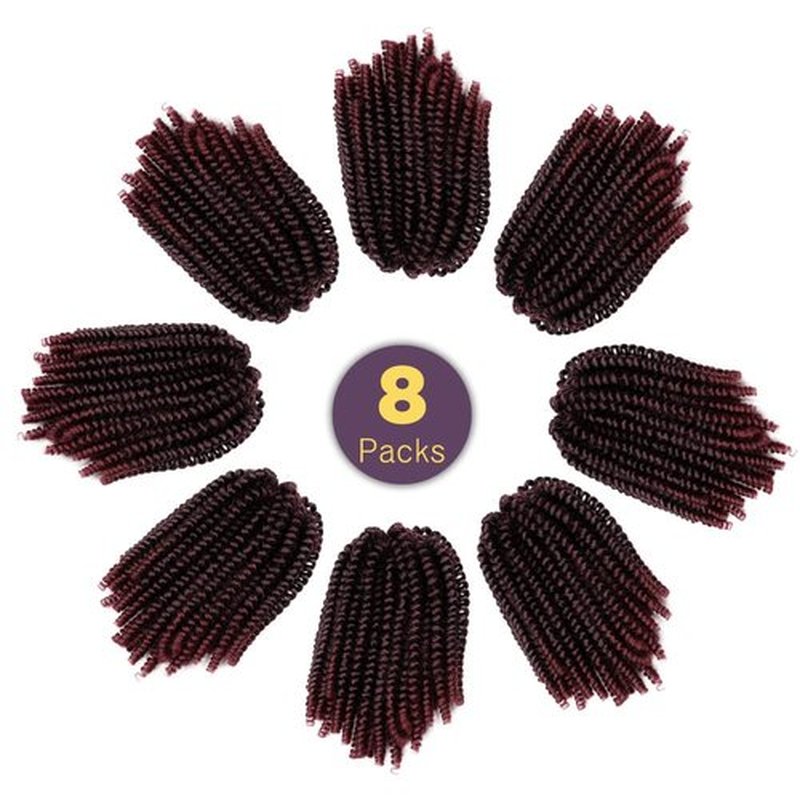 JOEDIR HAIR Spring Twist Crochet Hair 8 Inches 8 Pieces/Pack Ombre Red Synthetic Spring Curl for Black Women Brading Hair Extension (Color:T1B/118)