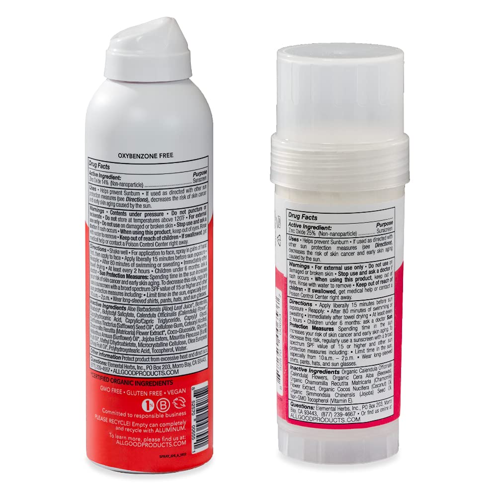 All Good Baby & Kids Mineral Face & Body Sunscreen - UVA/UVB Broad Spectrum, Coral Reef Friendly, Water Resistant, Zinc Oxide - SPF 50 Butter Stick & SPF 30 Spray