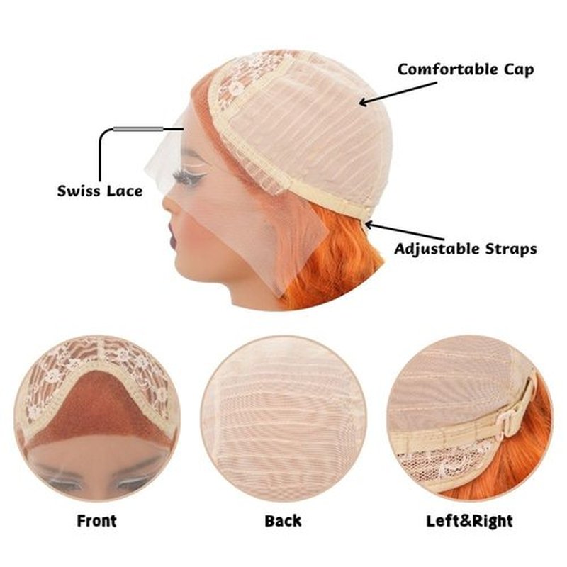 Siudus Orange Lace Front Wigs for Women Short Curly Side Part Finger Wave Synthetic Hair Wig Halloween Costume Wigs