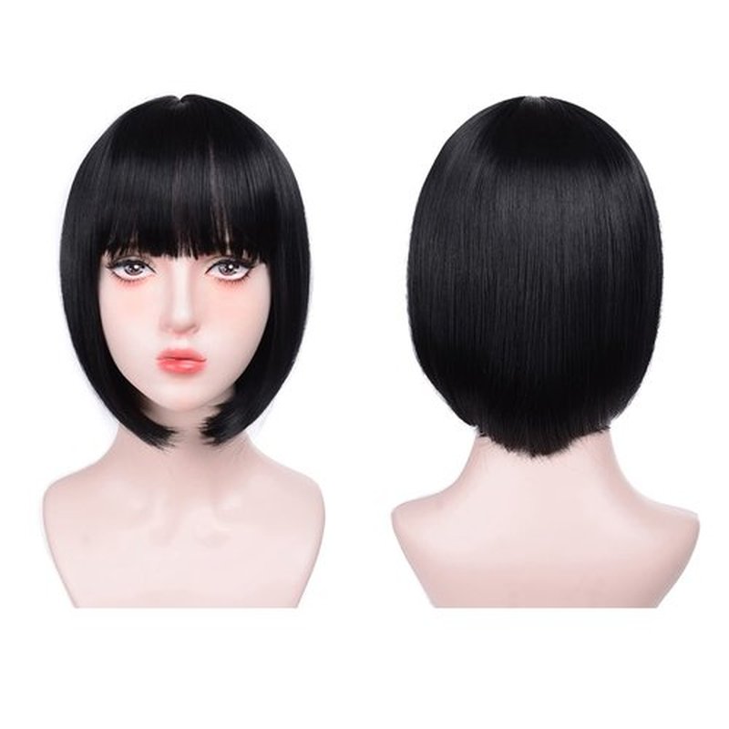 Aida ble Black Bob Wigs With Bangs - 12'' Short Black Bob Wigs for Women Super Soft and Easy to Wear Straight Bob Wig, Colorful Synthetic Wig for Daily, Cosplay, Halloween…