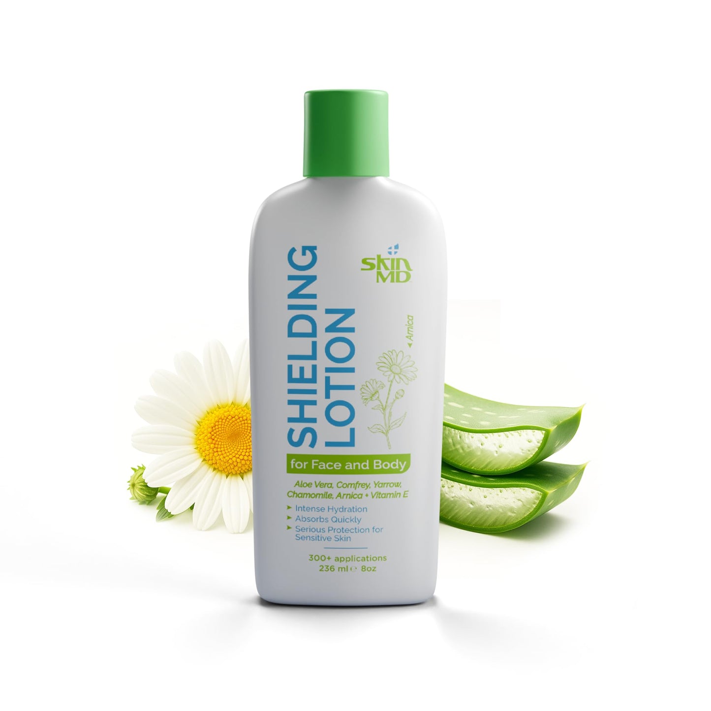 Skin MD Shielding Lotion Hydrating Body Lotion for Sensitive Skin with Dispenser | Non-Greasy, Fast-Absorbing Moisturizer with Plant-Based Ingredients, Eczema & Psoriasis Relief - 8oz