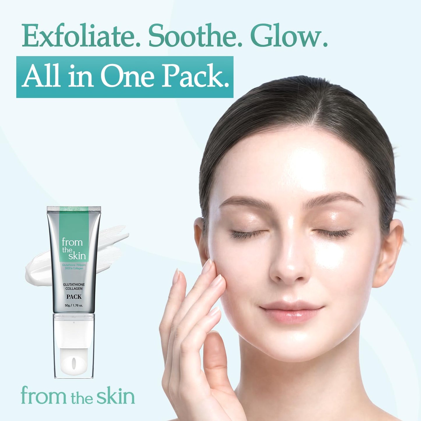 FROM THE SKIN Glutathione Collagen Peel Off Mask - Anti Aging Korean Face Mask, Face Lift, Radiance Boost, Reduces Wrinkles - Built-in Silicone Spatula, 700ppm Glutathione & 300 Da Collagen, 1.76 oz.