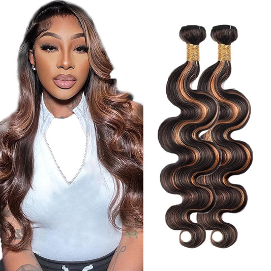 P1B/30 Bundles Human Hair Ombre Brown Body Wave Bundles 16 16 Inch Peruvian Hair Mixed Length 2 Bundles Two Tone And Light Brown Bundles Unprocessed Brown Human Hair Bundles Hair Weave