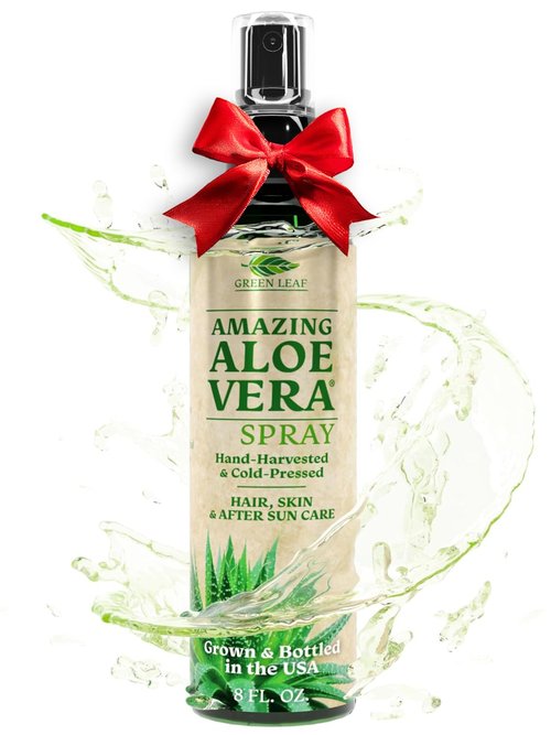 Green Leaf Aloe Vera Spray 99% Pure Cold-Pressed Aloe Vera Juice, for Hair, Skin & Face Moisturizer, Fast Absorption After Sun Care, Sunburn Relief & Solar Recovery Spray| 8oz |Aloevera Body Spray