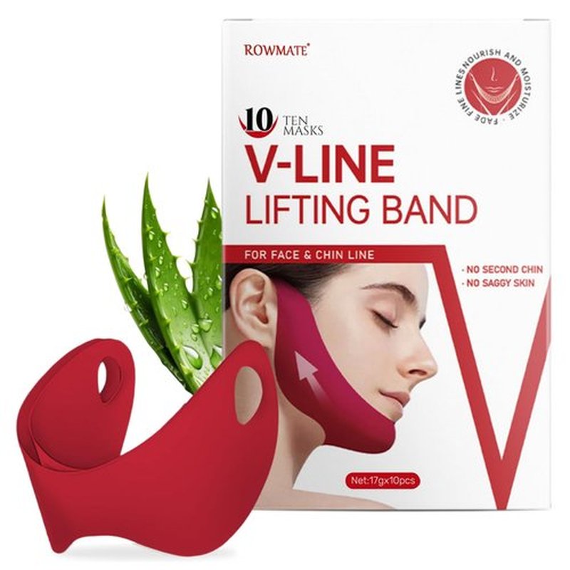 ROWMATE 10 pcs Chin Strap for Women,Toning Hydrogel Collagen Mask with Hyaluronic Acid & Aloe Vera, red