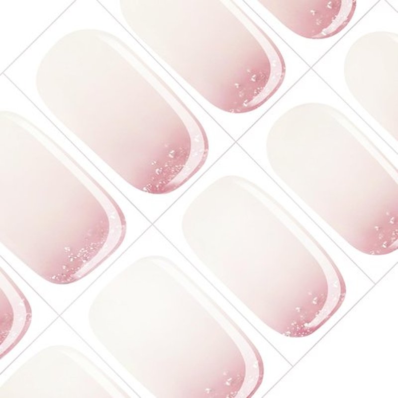 GelMala Semi Cured Gel Nail Strips Pink Ombre&Silver Glitter Semi Transparent Gel Nail Strips Reverse French Manicure, Easy to Apply&Remove-Gel Nail Strips Nail Wraps,Easy for begginners (Pompette)