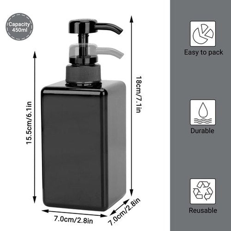 Suream Plastic Shampoo Bottles with Pump 15oz/450ml, Black Bathroom Shampoo and Conditioner Dispenser, Refillable Reusable Empty Pump Press Bottle for Shower, Massage Oil, Lotion, Liquid Soap, 3Pack