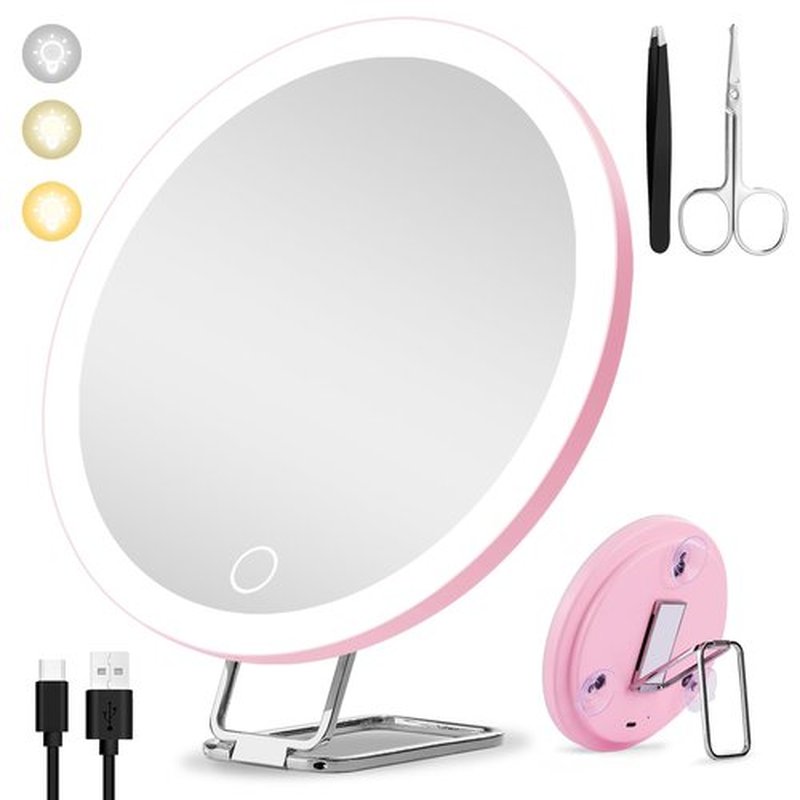 30x Magnifying Mirror with Light Large 6'' Lighted 30x Magnified Mirror with Suction Cups & Table Stand, Travel Magnifying Mirror 30x with light High Magnification Makeup Mirror with Tweezers Scissors