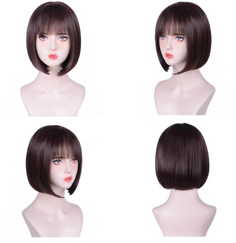 Aida ble Short Brown Bob Wig With Bangs Straight Bob Wigs for Women Brown Bob Synthetic Wig Super Soft and Easy to Wear Straight Bob Wig Colorful Synthetic Wig for Daily, Cosplay, Halloween