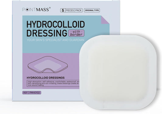 Hydrocolloid Wound Dressing - 4" x 4" Sterile Bandages for Fast Healing | Waterproof, 5 Pack