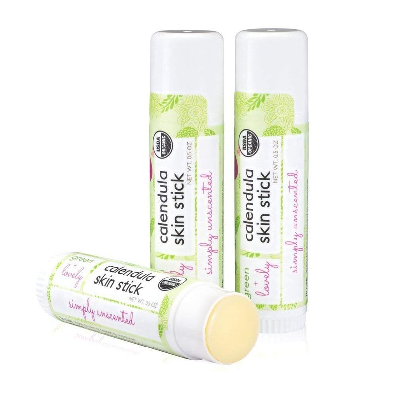 Green + Lovely Calendula Skin Stick Organic Lotion Sticks Moisturizing Balm Ointment Salve Multipurpose Hand Cream Body Bar, 0.5 oz., Simply Unscented (1 Tube)