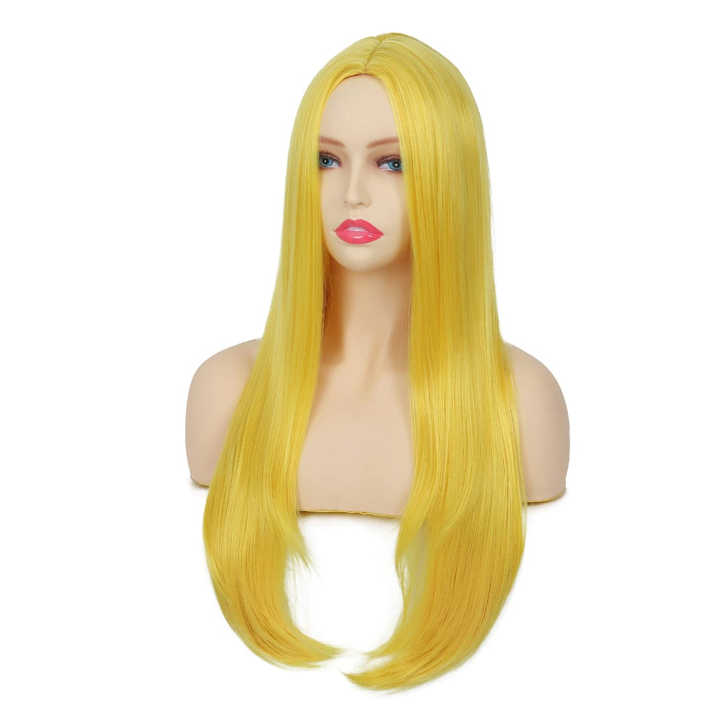 Swiking Yellow Long Straight Wigs for Women Middle Part Heat Resistant Full Wigs Cosplay Party Halloween and Daily Use