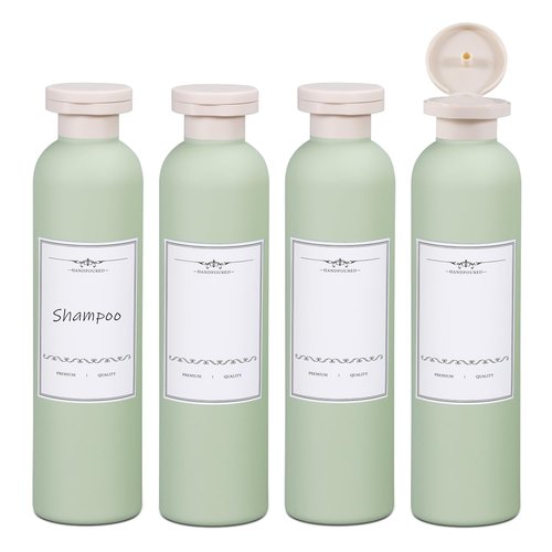 8.8oz 4Pcs Green Plastic Refillable Travel Shampoo and Conditioner Bottles Plastic Refillable Travel Shampoo Bottles with Flip Cap Plastic Refillable Shampoo and Conditioner Bottles Travel Size