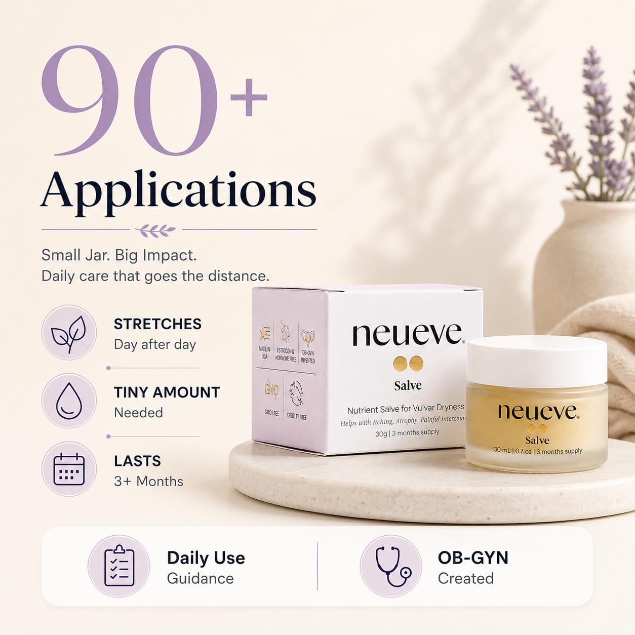 NeuEve Salve for Women Under 70 – Hormone-Free External Moisturizer for Intimate Dryness, 20g Jar (New Packaging)