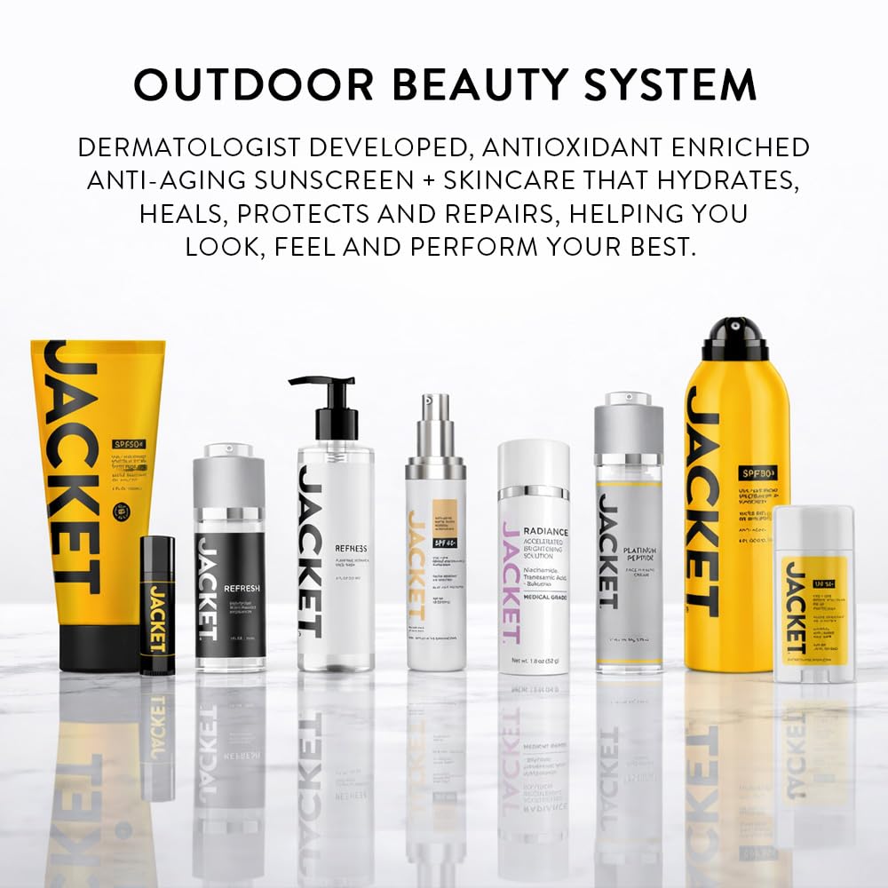 JACKET Sunscreen SPF 50+ | Mineral Sunscreen with Vitamin C | Water Resistant 80 Min, Natural, Reef Safe | UVA/UVB Broad Spectrum Protection for Face & Body, 4 FL Oz