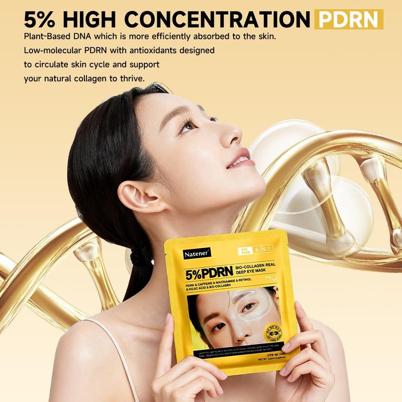 5% PDRN Under Eye Patches - 6-in-1 Bio-Collagen Eye Mask for Puffiness, Dark Circles & Wrinkles | 2% Caffeine, Kojic Acid, Retinol