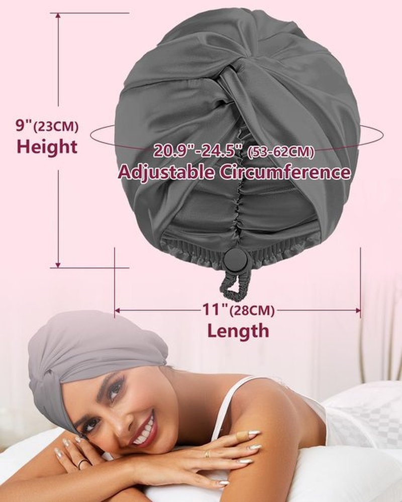 HFRHTGY Adjustable Silk Satin Hair Bonnet for Sleeping, Double Layer Hair Wrap Sleep Cap Turban for Women Men, Curly Straight Hair Long Large Braid Unisex (Royal Grey)