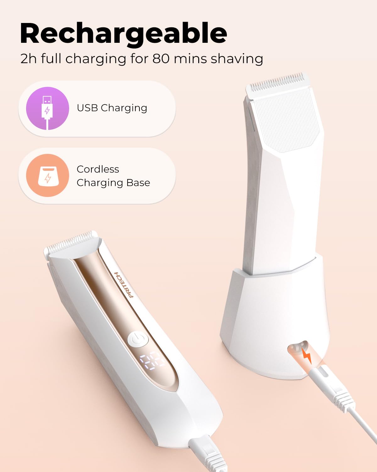 Bikini Trimmer for Women, Compact Electric Razors for Women, Rechargeable Public Hair Trimmer Shaver for Lady Smooth Skin Wet & Dry Use Ladies Body Grooming in Legs, Arms, Armpits & Bikini Area, White