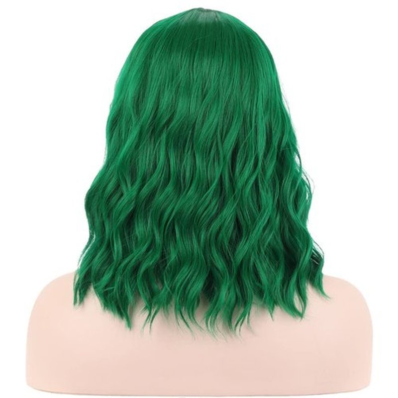 BERON 14 Inches Emerald Green Wig for Women Short Curly Wig Green Wig with Bangs Bob Wig Green Wigs for Daily Party Wig Cap Include