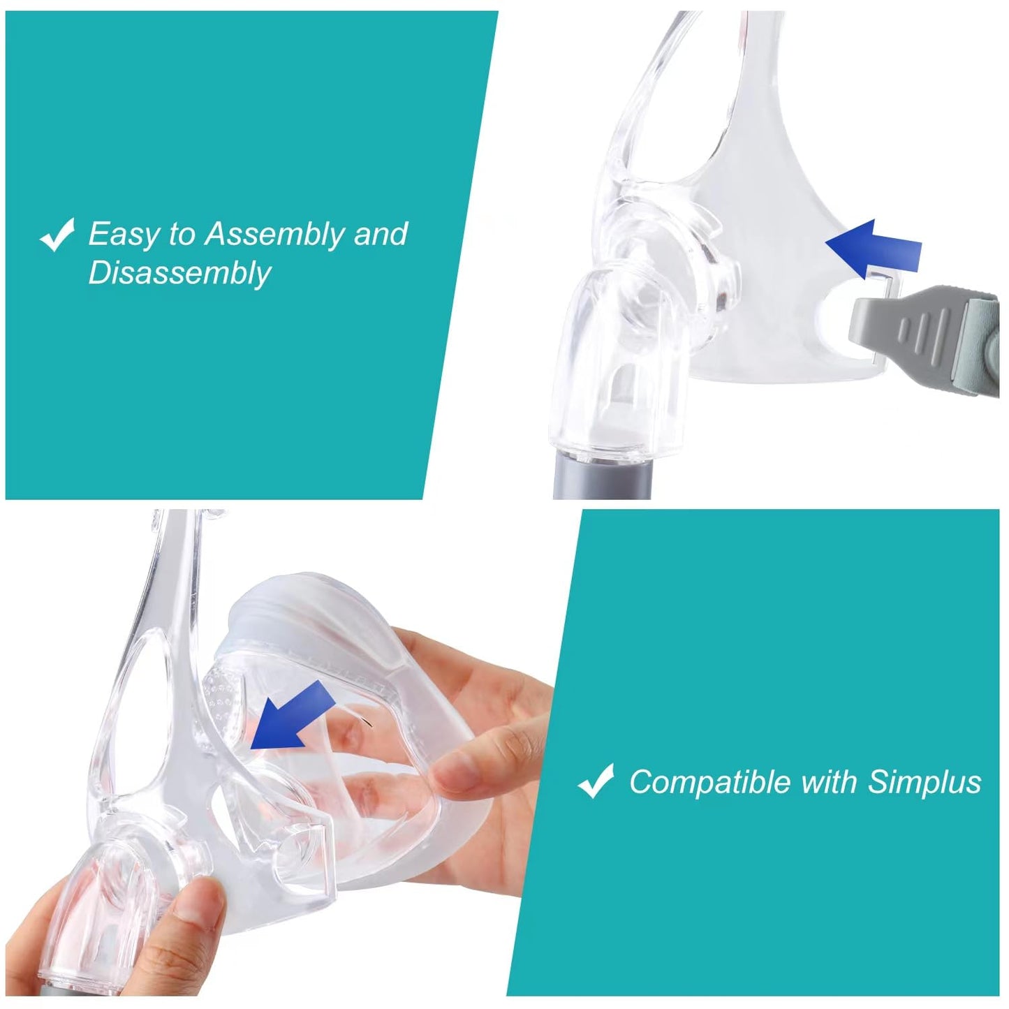 Simplus Easy Frame and Elbow Only Replacement Kit for F&P Simplus Small, Medium, Large, 360° Rotation Elbow, Quick Release Design