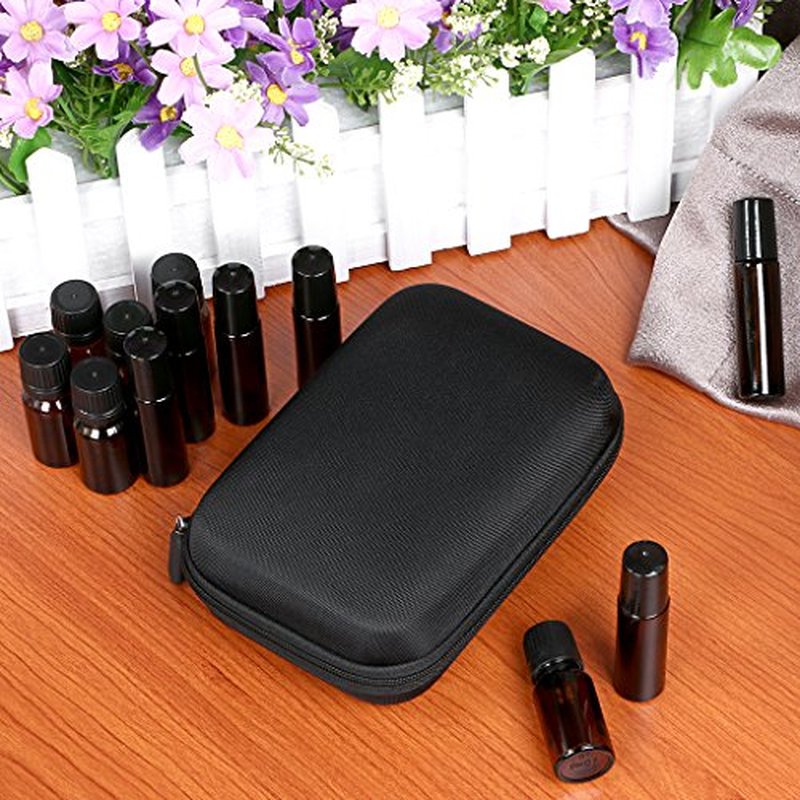 Hipiwe Hard Shell Essential Oil Carrying Case Holds 12 Bottles (Can hold 5ml, 10ml, &10ml Rollers) Travel Size Essential Oils Bag Organizer (Black)