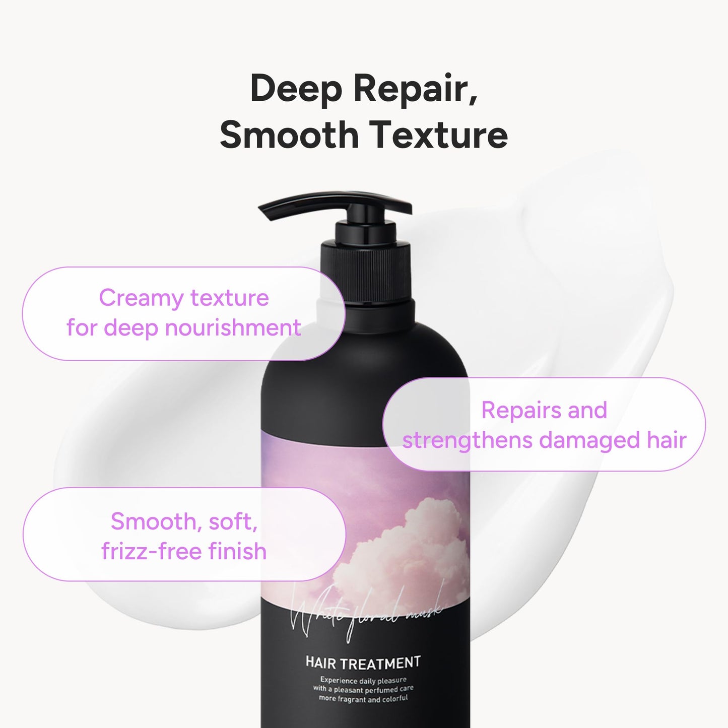 BANANAL Korean Hair Treatment Conditioner - Protein & Moisture-Rich for Damaged Hair- Keratin, Centella & Shea Butter - Smooth Finish w/Botanical Oils, White Floral Musk, 500ml / 16.9 fl oz