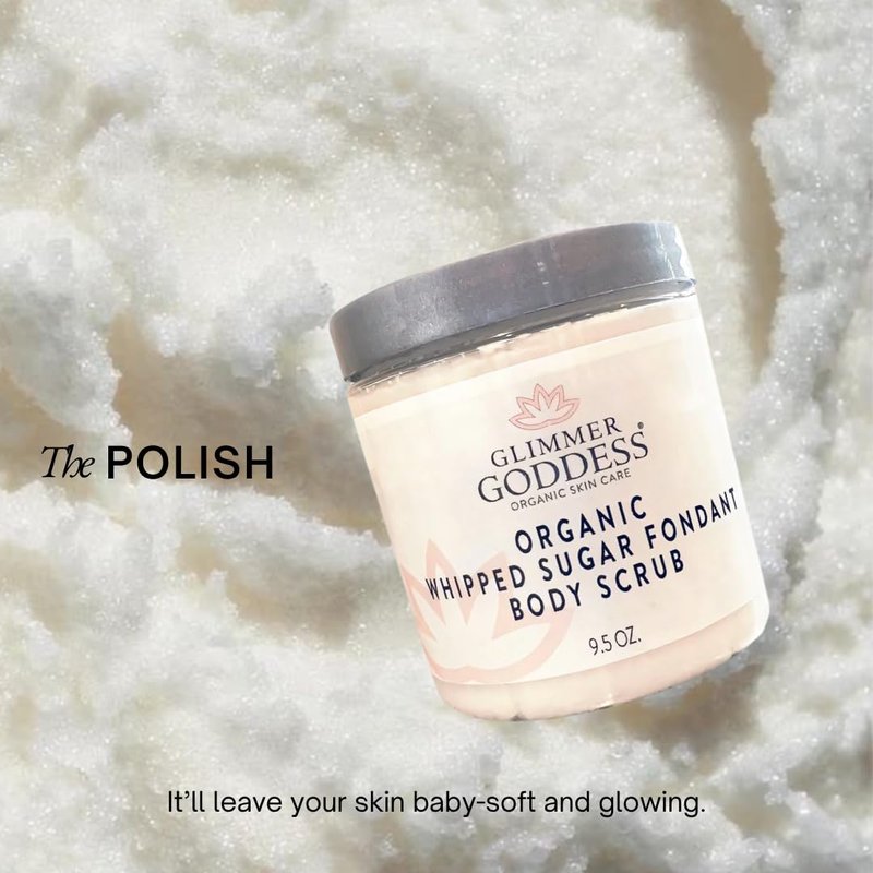 Organic Whipped Sugar Body Scrub - Unscented Moisturizer for Soft Skin | 9.5 oz Hydrating Exfoliant