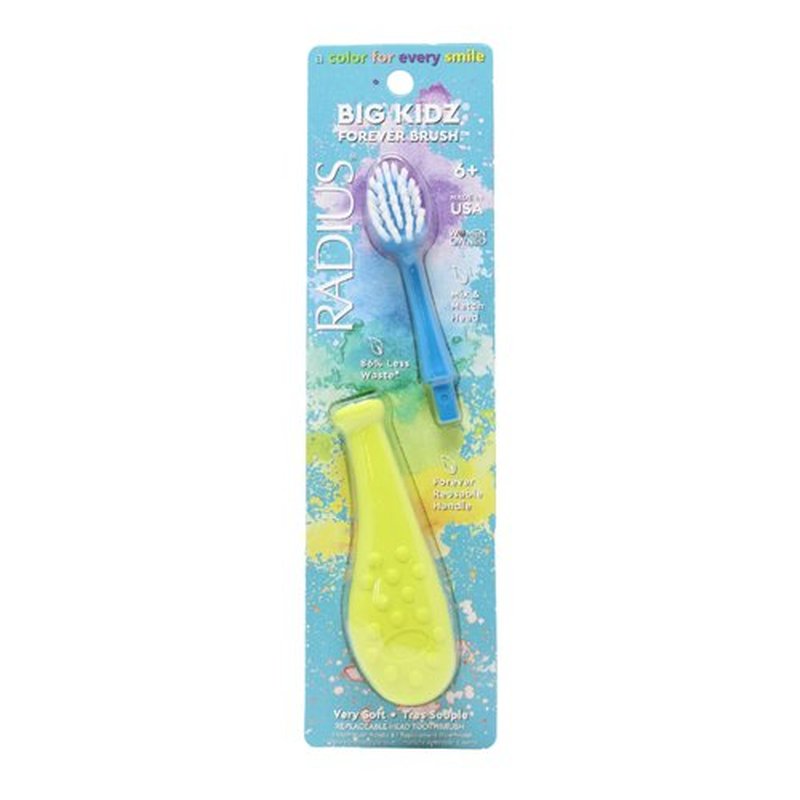 RADIUS Big Kidz Forever Brush Replaceable Head Toothbrush for Children, 6 Years and Up, BPA Free ADA Accepted for Growing Teeth and Gums - Right and Left Handed, Extra Soft