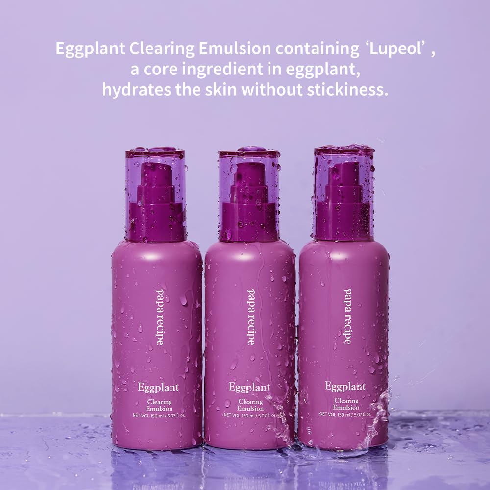 Papa Recipe Eggplant Clearing Emulsion, 5.07fl oz(150ml) - Korean Lightweight Skin Care Moisturizer, Eggplant Extract & Lupeol, Centella Asiatica for Soothing & Deep Hydration, Korean Skincare