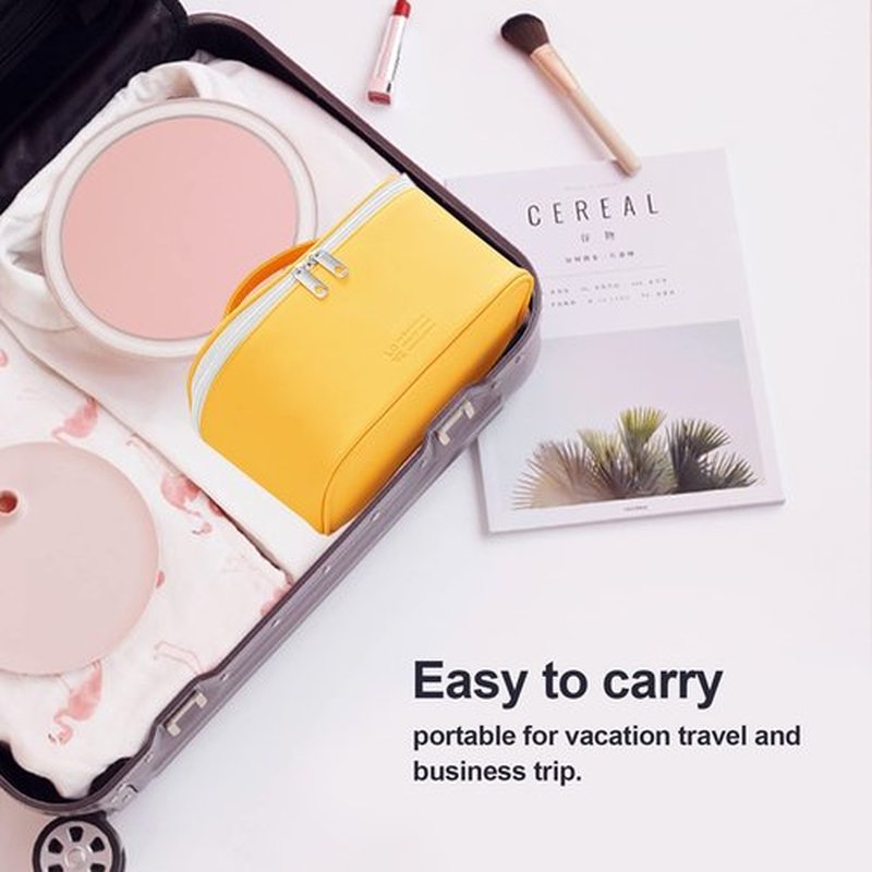 Makeup Bag Portable Travel Cosmetic Bag for Women, Beauty Zipper Makeup Organizer PU Leather Washable Waterproof (Yellow)