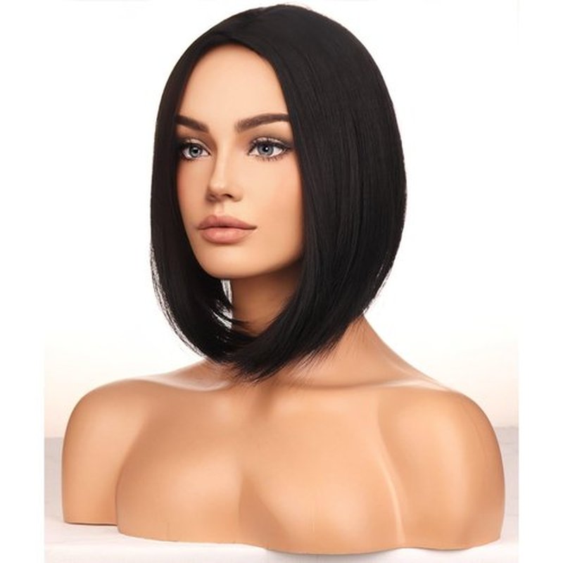 BERON Black Bob Wigs Straight Short Hair Wigs for Women Natural Black Middle Part Synthetic Wigs Daily Party Use