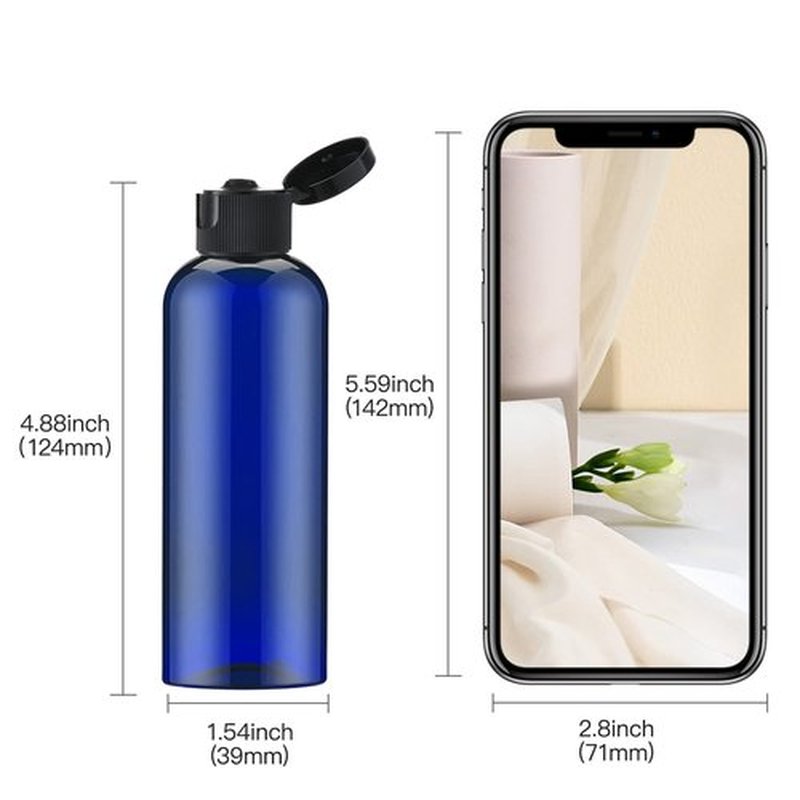 LISAPACK 3.4Oz Travel Bottles with Flip Cap (5 Pcs) Empty Dispenser Container for Travel Size Cosmetics (100ml, Blue)