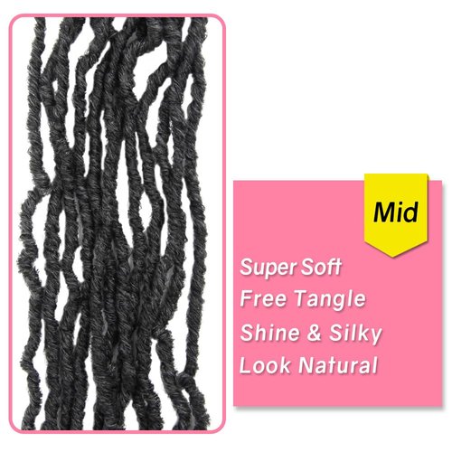 SERENDIPA Boho Faux Locs Curly End, 18 Inch Long Pre-Looped Soft Crochet Goddess Locs Synthetic Hair (6 Packs, 1#, Black)