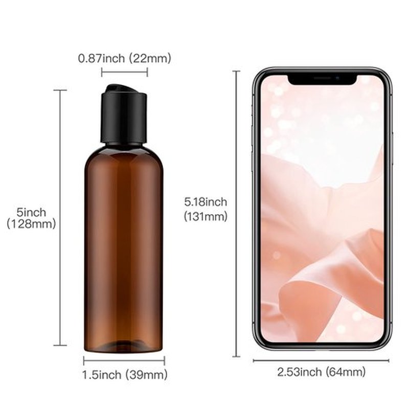 owlyee 3.4 oz Travel Bottles for Toiletries, Empty Travel Size Containers Tsa Approved, 5PCS Small Plastic Shampoo Bottles with Labels (100ml, Amber)