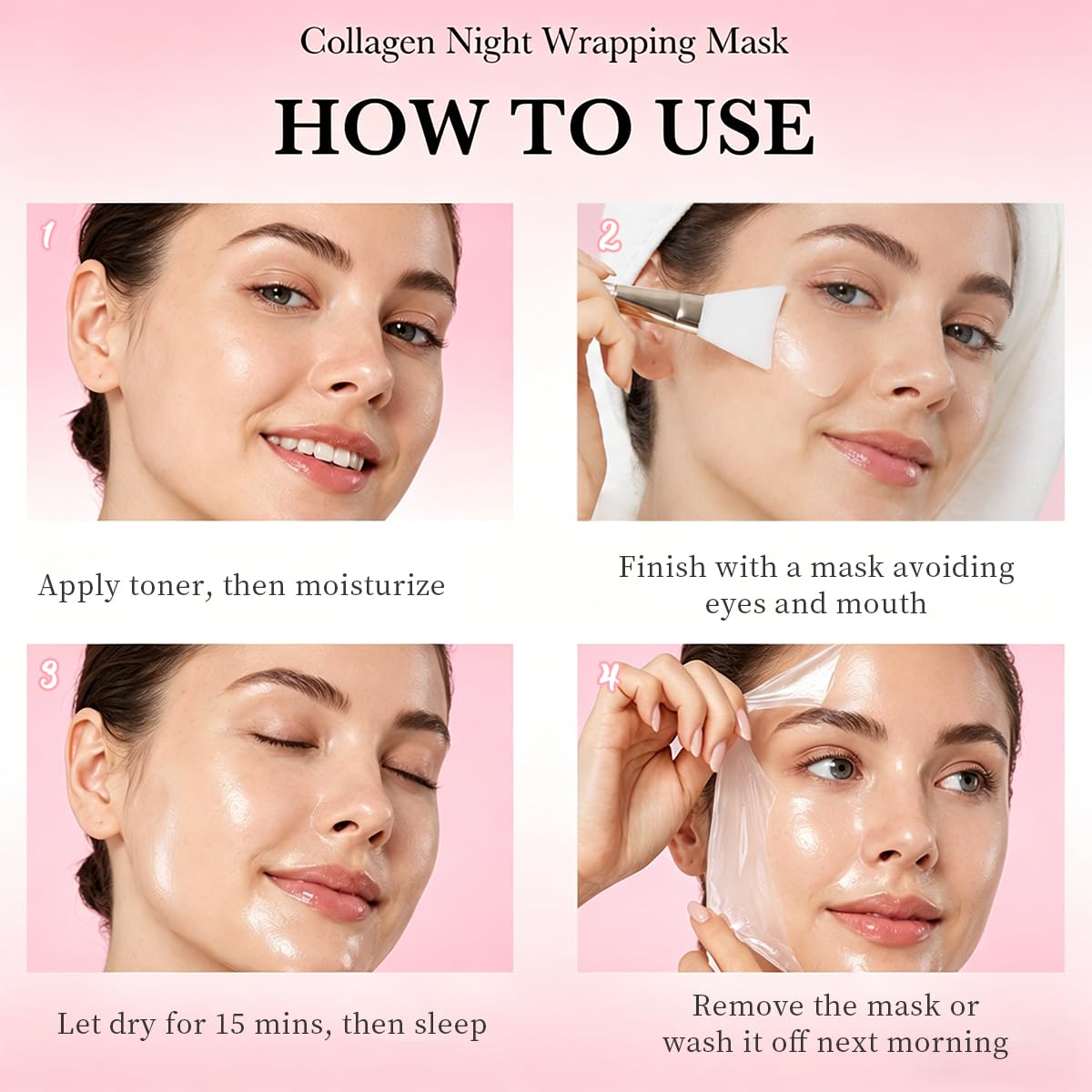 Collagen Mask – Collagen Night Wrapping Mask, Peel-Off Overnight Sleeping Mask for Hydrating, Smooth, Refreshed Skin, Easy Peel Skincare, 2.54 fl oz (1 Pack)